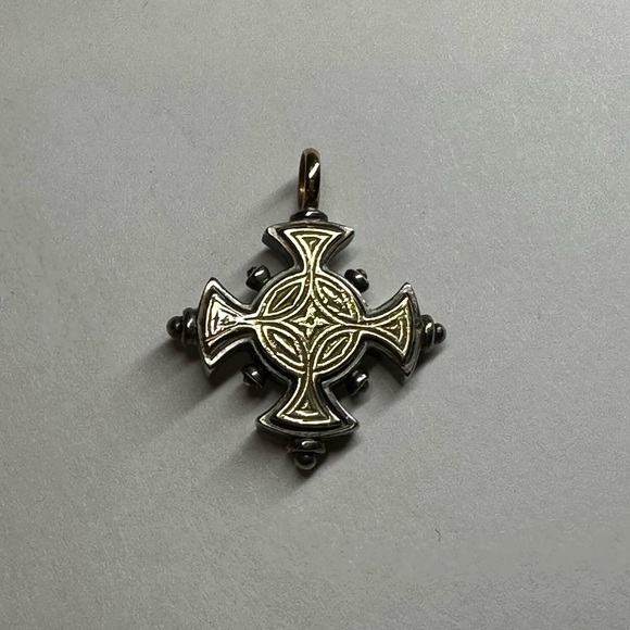 Konstantino Two Tone 18k Gold & Silver Double Sided Byzantine Cross - Picture 8 of 12